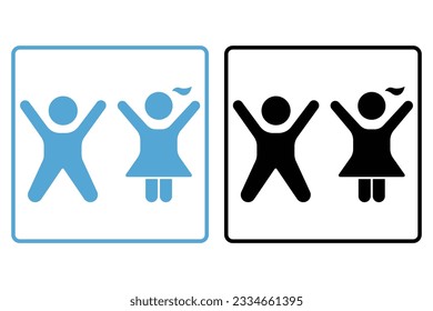 girl and boy icon. icon related to sign children toilet, dressing room children, bathroom children. Solid icon style design. Simple vector design editable