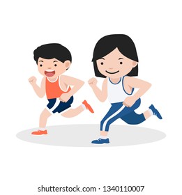 girl and boy jogging