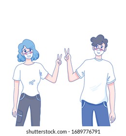 Girl and boy keep fighting character design of vector.