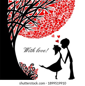 A girl and a boy kiss. Happy Valentine's Day. Vector illustration