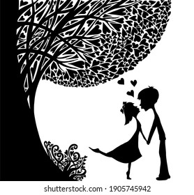 A girl and a boy kiss. Happy Valentine's Day. Vector illustration
