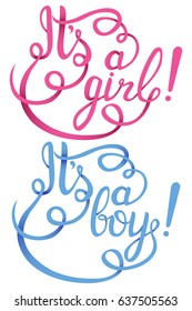 Its a girl, Its a boy lettering. Baby shower vector invitation for card and more