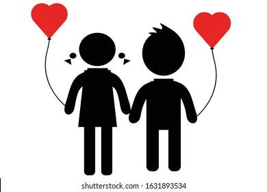 Girl and boy with love balloon icon on white background