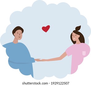 Girl and boy in love. Cute vector illustration. Image for the postcard.