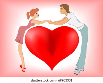 Girl and boy in love and large heart