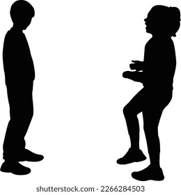 a girl and a boy making chat, silhouette vector