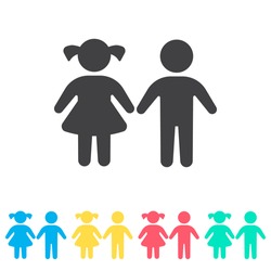 Girl And Boy Multi Color Icon Set. Simple Glyph, Flat Vector Of Family Icons For Ui And Ux, Website Or Mobile Application