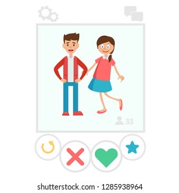 the girl and boy on the apps screen, vector

