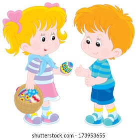 Girl and boy on Easter Day