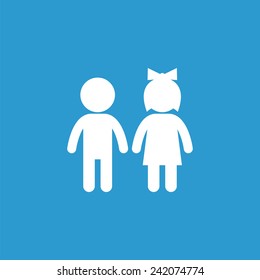 girl and boy outline icon, isolated, white on the blue background. Exclusive Symbols 