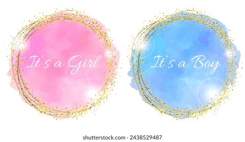 It's a Girl and Boy Pink and Blue Glossy Sparkle Round Background Frame