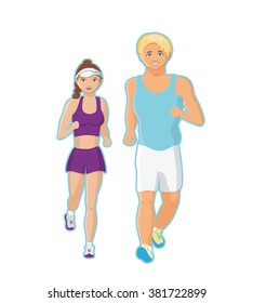 Girl and boy play sports. Character design. Vector illustration.