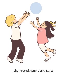 A girl and a boy are playing ball.  Vector illustration with cartoon style.