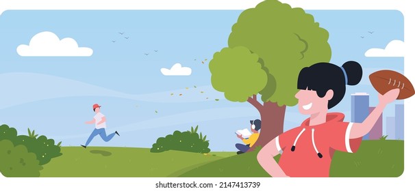 Girl and boy playing football