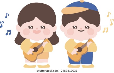 girl and boy playing guitar music character kids 