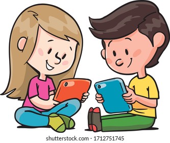 girl and boy playing mobile phones