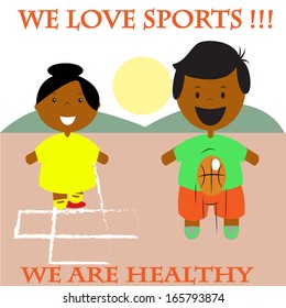 Girl and boy playing on the playground, sports enthusiasts
