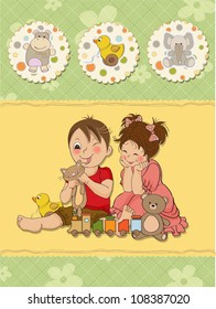 girl and boy plays with toys