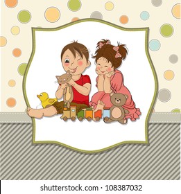 girl and boy plays with toys