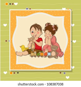 girl and boy plays with toys