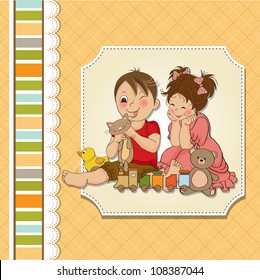 girl and boy plays with toys