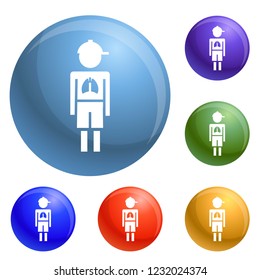 Girl boy pneumonia virus icons set vector 6 color isolated on white background