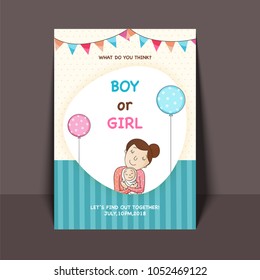 Girl or boy, question marks for a gender reveal party invitation card.