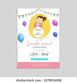 Girl or boy, question marks for a gender reveal party invitation card.