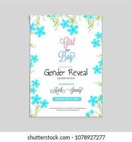 Girl or boy, question marks for a gender reveal party invitation card.