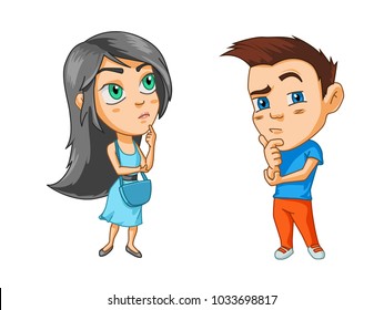 Girl Boy Seriously Thinking About Something Stock Vector Royalty Free