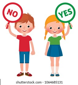 Girl and boy showing signs of yes and no vector illustration