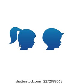 Girl and boy side profile head drawing. Vector