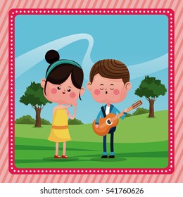girl boy sing song guitar love rural landscape