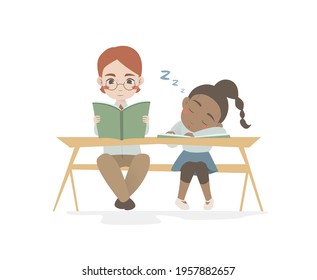 girl and boy are sitting in class 
