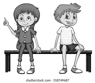 Girl and boy sitting on a bench illustration