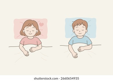 Una niña y un niño están durmiendo.
