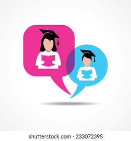 Girl and boy students for reading book in message bubble stock vector
