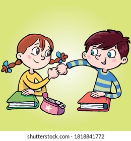 girl and boy students successfully team up at school
