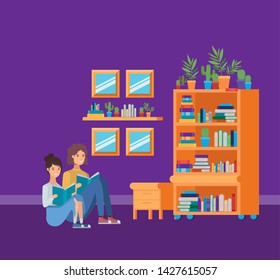 Girl and boy in study room design