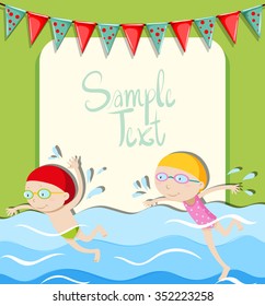 Girl and boy swimming illustration