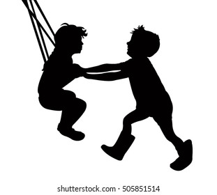 Girl Boy Swinging Silhouette Vector Stock Vector (Royalty Free ...