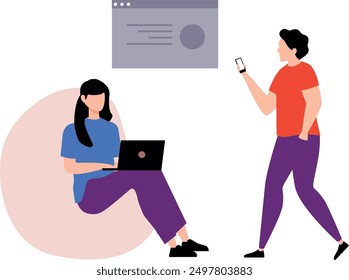 The girl and the boy are talking in office.