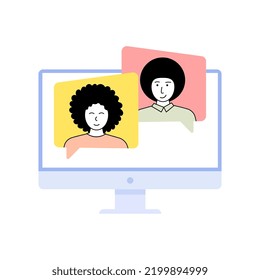 Girl and boy talking on video call. Video call application illustration