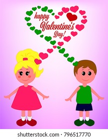 Girl and boy with thoughts-hearts, Happy Valentine's Day Card