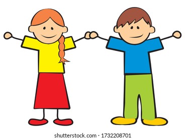 Girl and boy, two little children, vector illustration
