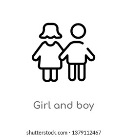 girl and boy vector line icon. Simple element illustration. girl and boy outline icon from people concept. Can be used for web and mobile