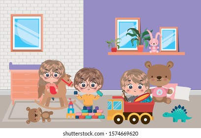 Girl and boys cartoons design, Kids friendship childhood little people lifestyle and person theme Vector illustration