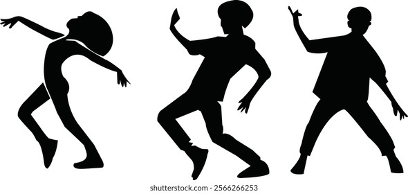 Girl and boys dancing silhouette art vector