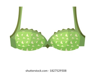 Girl bra. Green with pattern design girl bra isolated on white background. Corrective woman underwear appearance vector illustration