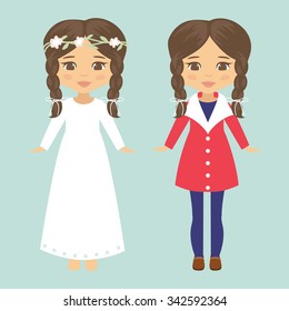 girl with braid in coat and white dress